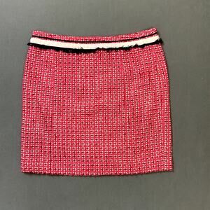 Tory Burch Tweed Mini Skirt Women's Size 2‎ Pink Frayed Trim Preppy Feminine